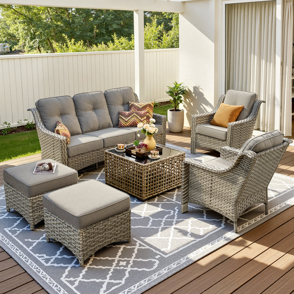 Vcatnet 4 Pieces Patio Outdoor Conversation Set High Back Wicker Rattan Furniture Outdoor Sectionals with Coffee Table
