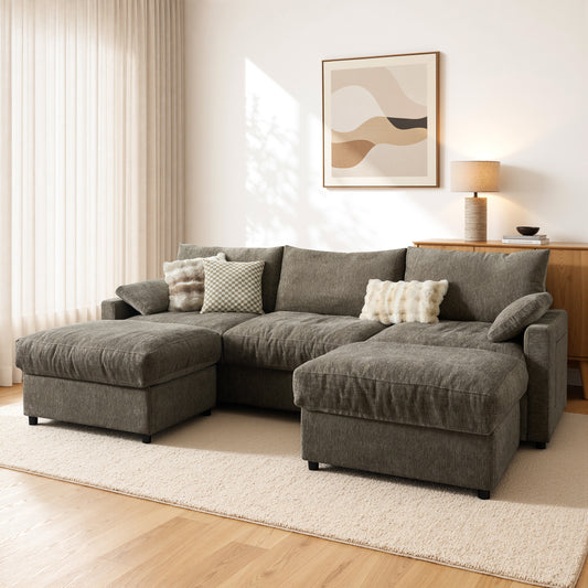 Vcatnet 110.6" Modular Sectional Sofa L Shaped Comfy Couch Oversized Modern Minimalist Couch with 2 Ottomans for Living Room Furniture, Chenille