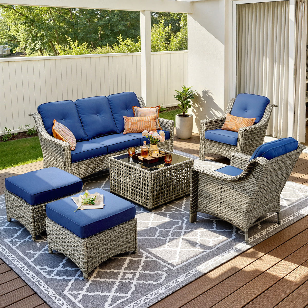Vcatnet 4 Pieces Patio Outdoor Conversation Set High Back Wicker Rattan Furniture Outdoor Sectionals with Coffee Table