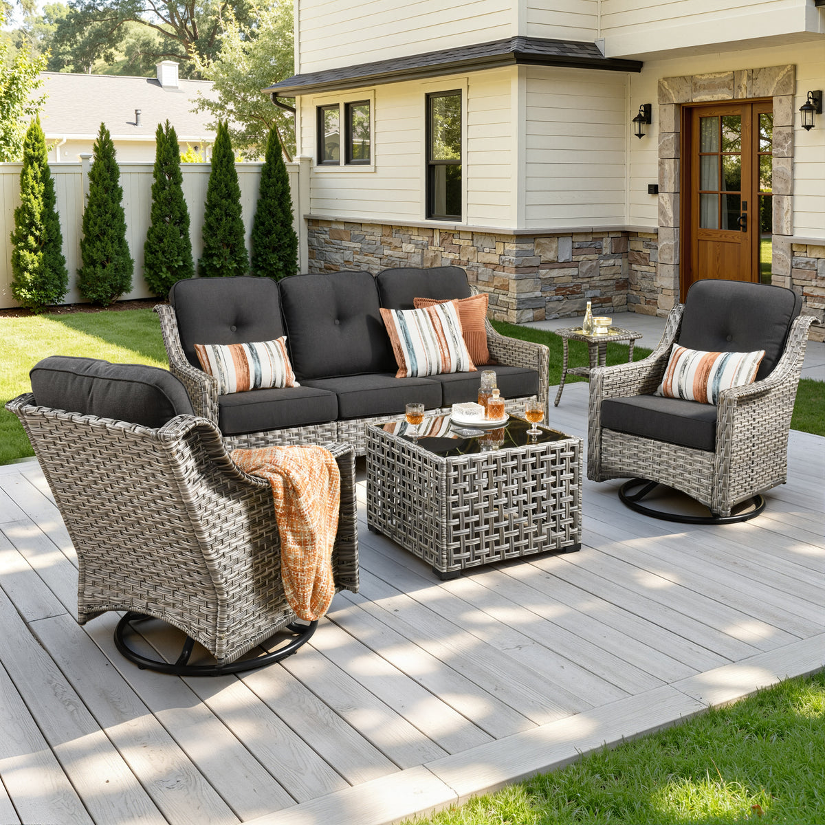 Vcatnet 4 Pieces Patio Outdoor Conversation Set High Back Wicker Rattan Furniture Outdoor Sectionals with Coffee Table