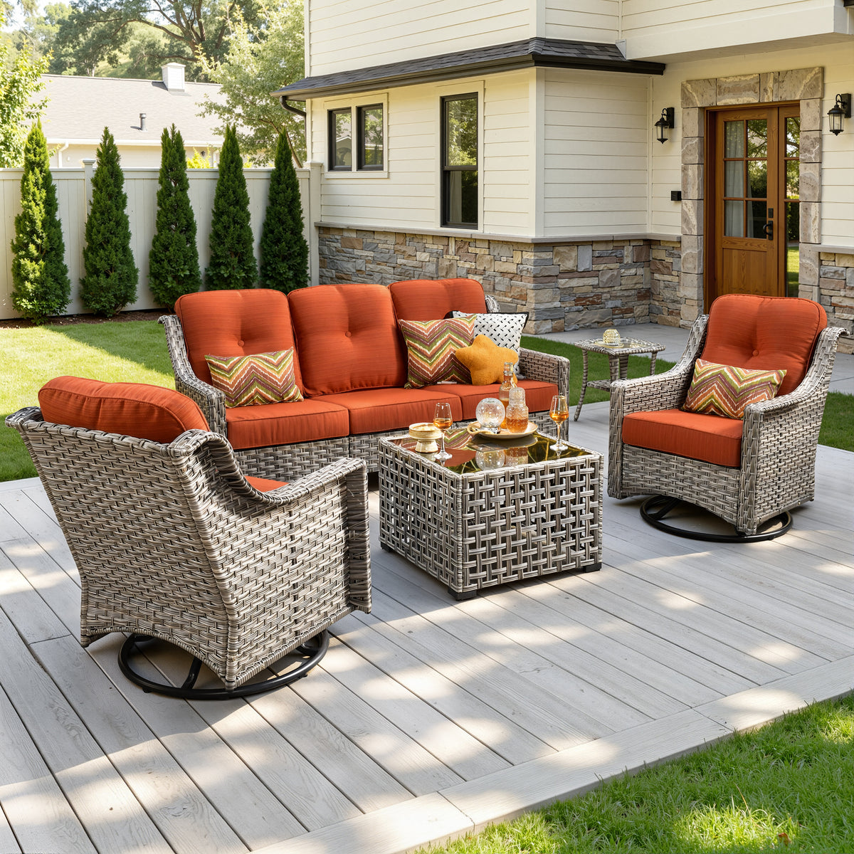 Vcatnet 4 Pieces Patio Outdoor Conversation Set High Back Wicker Rattan Furniture Outdoor Sectionals with Coffee Table