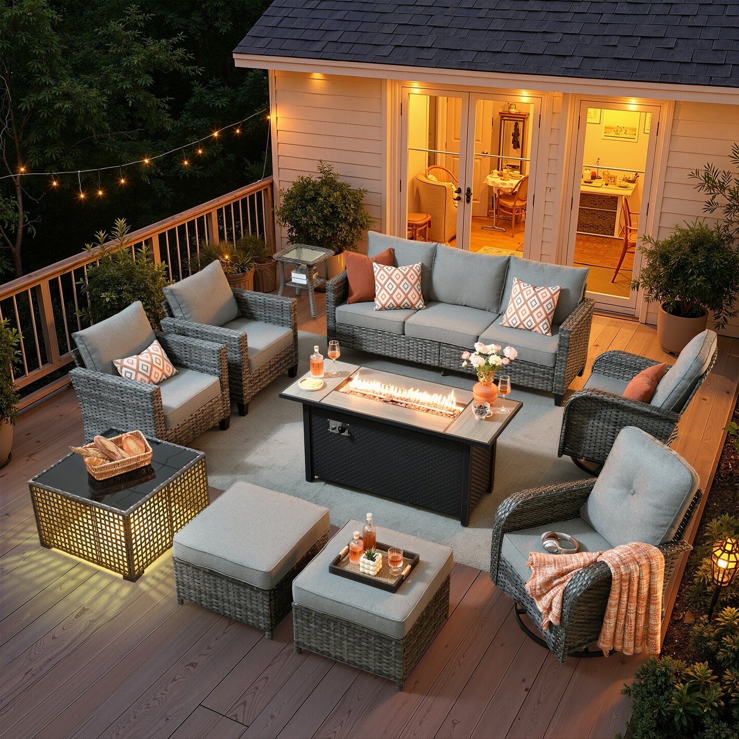 Vcatnet Outdoor Patio Furniture Set 8 Pieces Wicker Sectional Sofa All-Weather Rattan Conversation Set with Swivel Chairs and Coffee Table