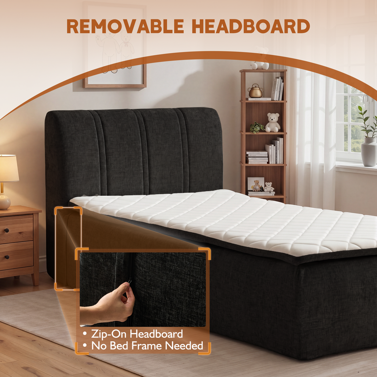 Vcatnet 16.7" Boneless Twin Size Bed with Mattress and Frame, 2-in-1 Chenille Platform Cloud Bed, No Assembly Bed and Mattress for Bedroom and Apartment