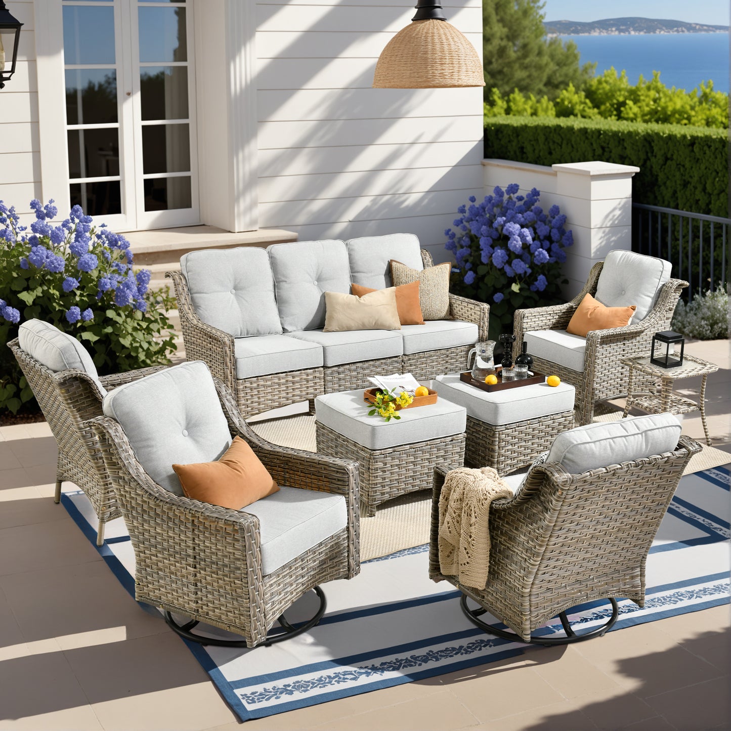Vcatnet 4 Pieces Patio Outdoor Conversation Set High Back Wicker Rattan Furniture Outdoor Sectionals with Coffee Table