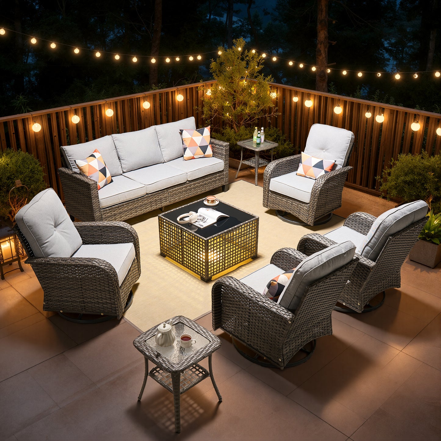 Vcatnet Outdoor Patio Furniture Set 8 Pieces Wicker Sectional Sofa All-Weather Rattan Conversation Set with Swivel Chairs and Coffee Table