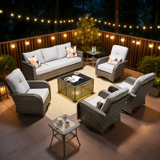 Vcatnet Outdoor Patio Furniture Set 8 Pieces Wicker Sectional Sofa All-Weather Rattan Conversation Set with Swivel Chairs and Coffee Table