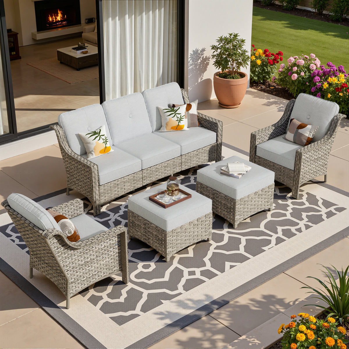 Vcatnet 4 Pieces Patio Outdoor Conversation Set High Back Wicker Rattan Furniture Outdoor Sectionals with Coffee Table