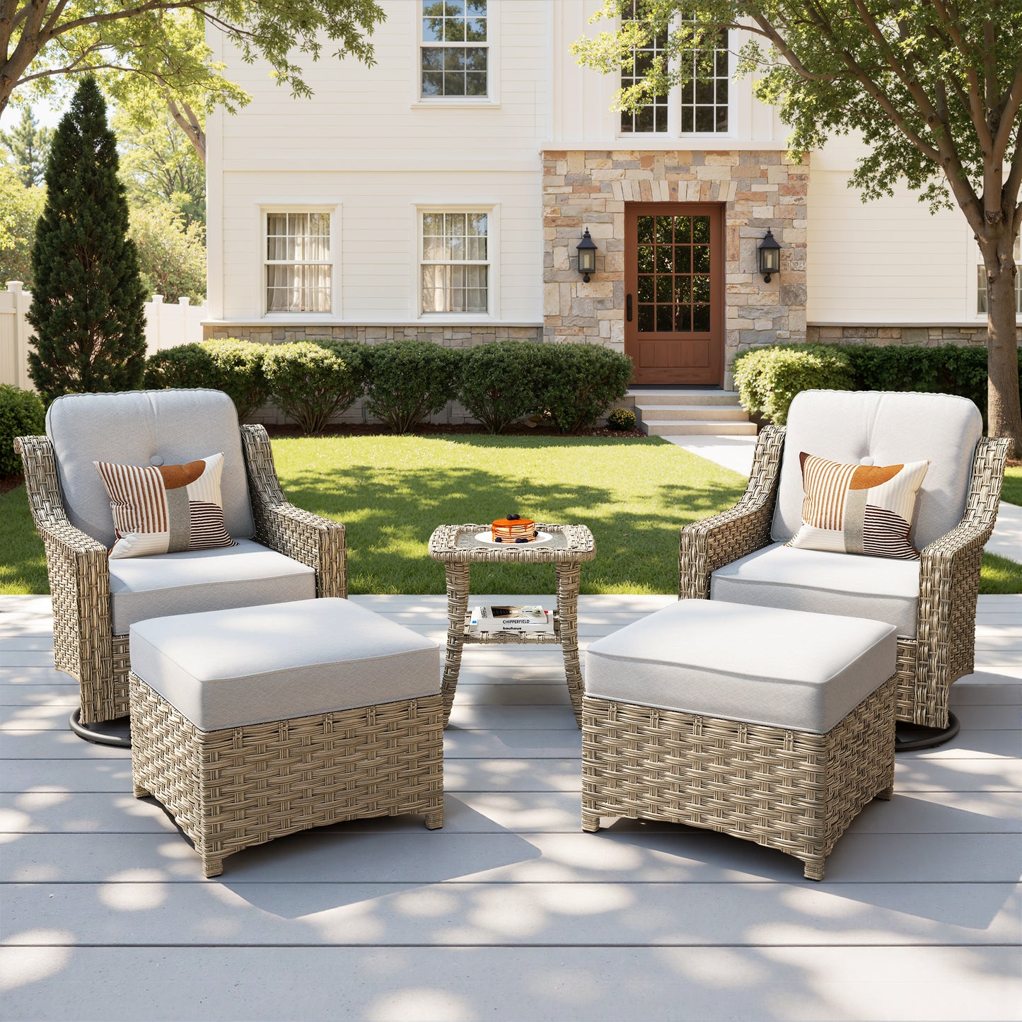 Vcatnet 3 Pieces Outdoor Patio Furniture Wicker Outdoor Swivel Rocking Chairs Set of 2 with Side Table, Swivel Rocker Patio Chairs Set for Porch, Backyard