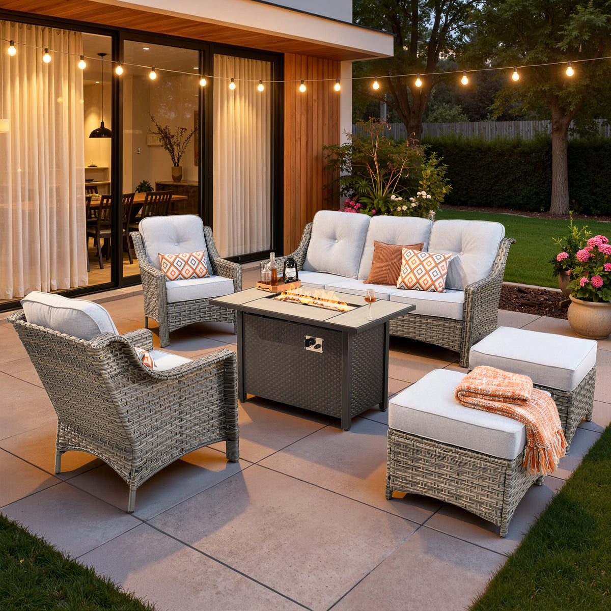 Vcatnet 4 Pieces Patio Outdoor Conversation Set High Back Wicker Rattan Furniture Outdoor Sectionals with Coffee Table