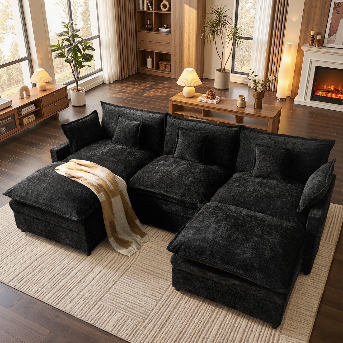 Vcatnet 107" Modular Sectional Sofa Couch Chenille Cloud Couch with 2 Ottomans L Shaped Oversized Modern Minimalist Couch for Living Room