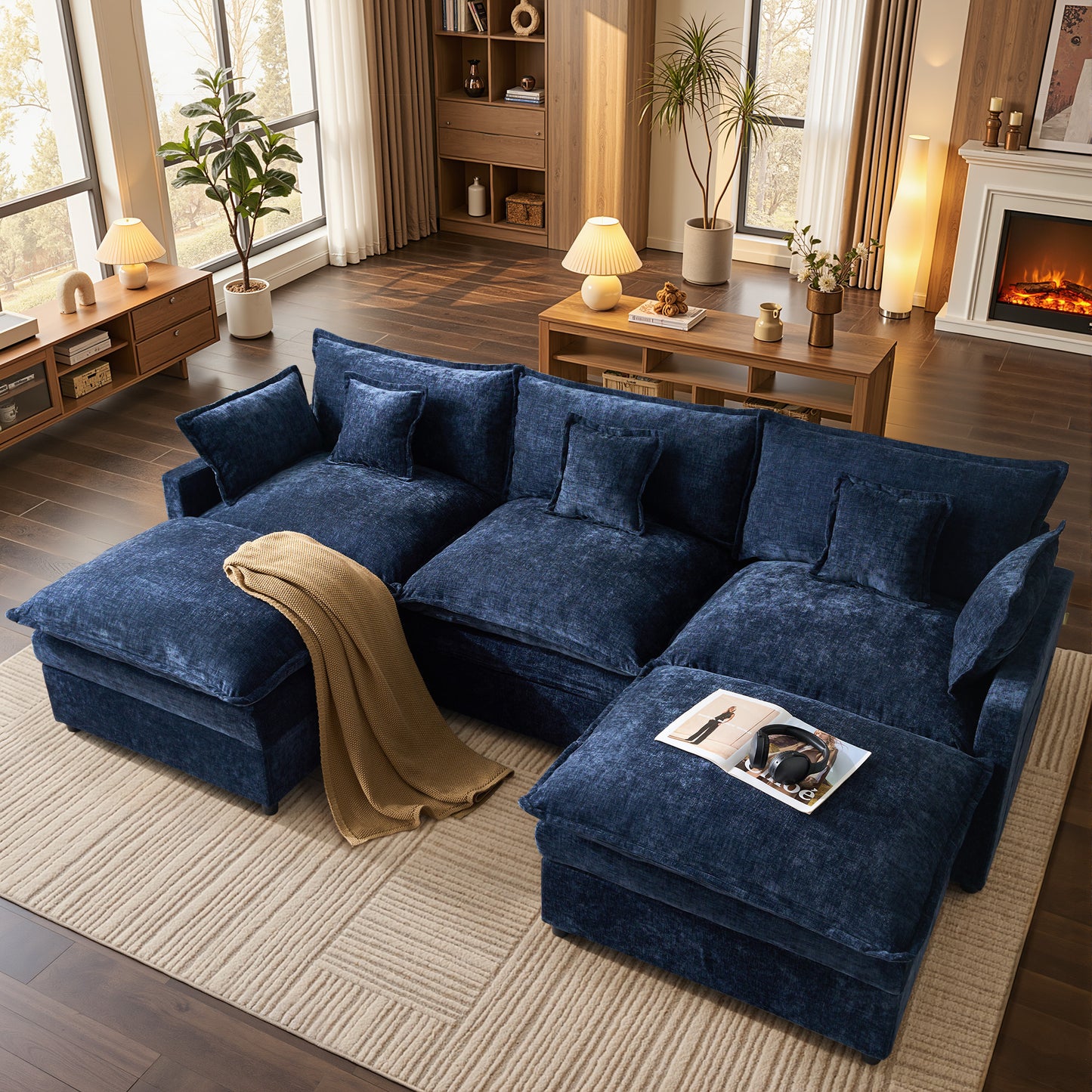 Vcatnet 107" Modular Sectional Sofa Couch Chenille Cloud Couch with 2 Ottomans L Shaped Oversized Modern Minimalist Couch for Living Room