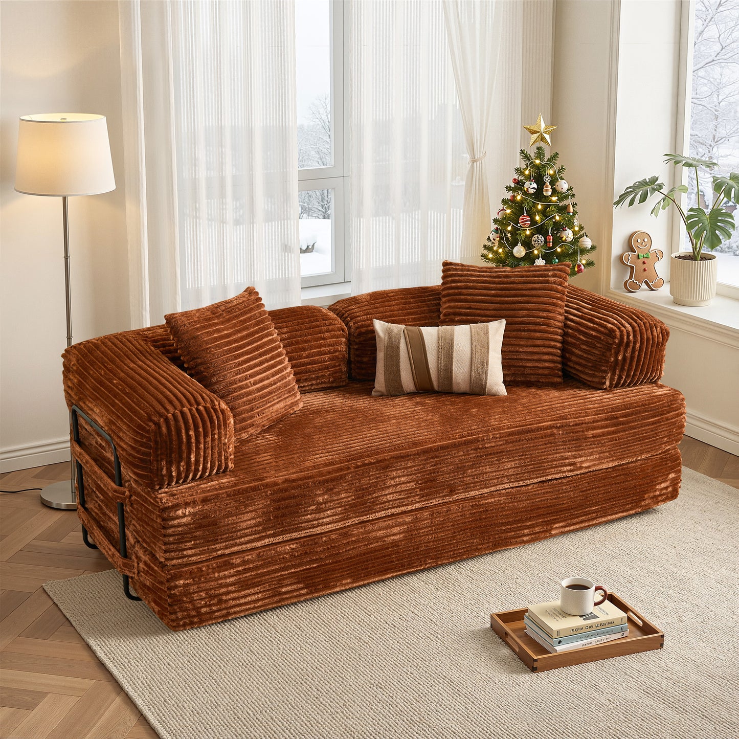 Vcatnet 80.5"x70.8" Convertible Sleeper Sofa Bed Corduroy Modular Cloud Couch Floor Sofa Foldable Lounge Couch for Living Room, Bedroom