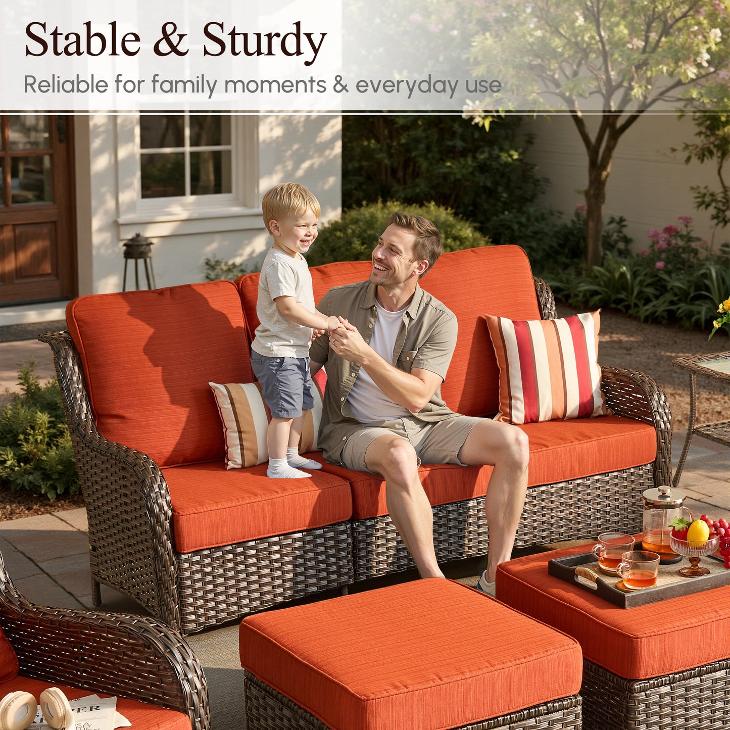 Vcatnet 6 Pieces Outdoor Patio Furniture Wicker High-Back Conversation Set with Swivel Rocking Chairs and Ottoman