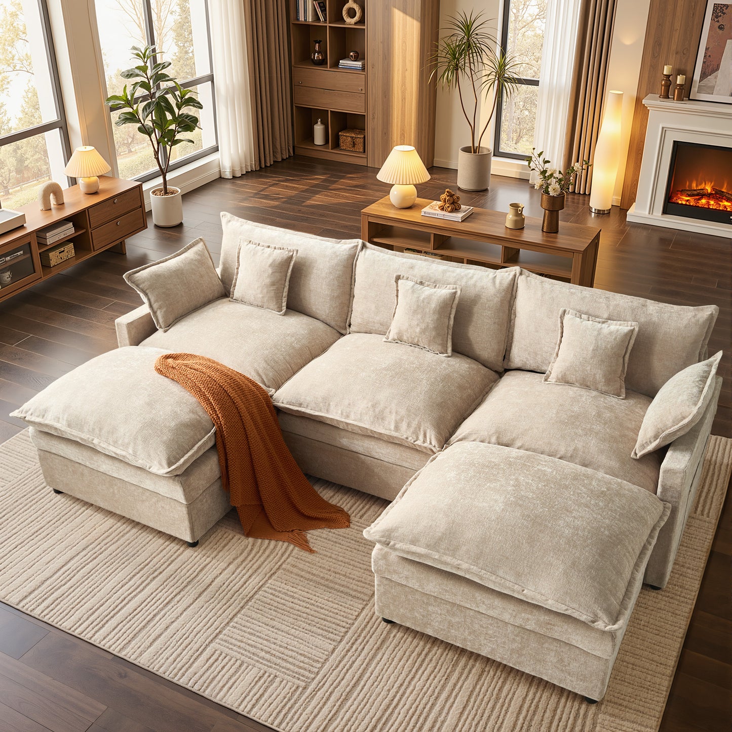 Vcatnet 107" Modular Sectional Sofa Couch Chenille Cloud Couch with 2 Ottomans L Shaped Oversized Modern Minimalist Couch for Living Room