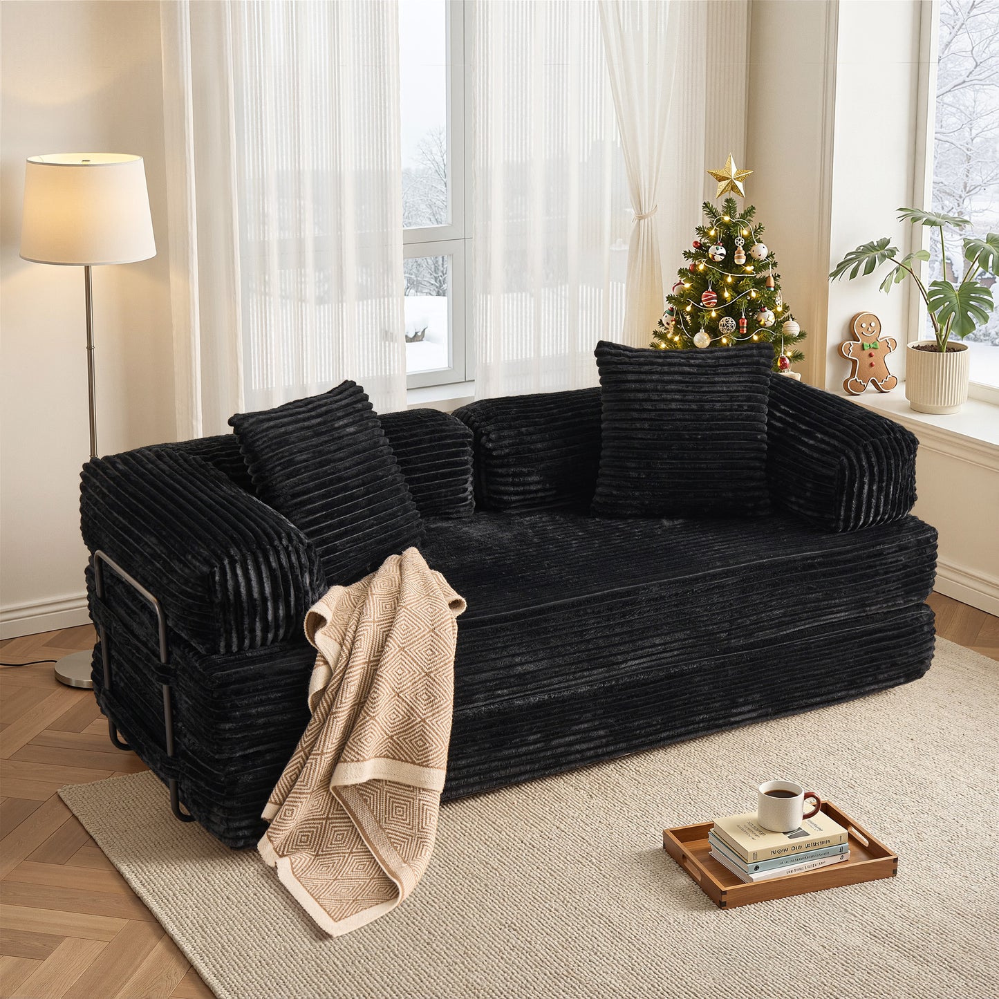 Vcatnet 80.5"x70.8" Convertible Sleeper Sofa Bed Corduroy Modular Cloud Couch Floor Sofa Foldable Lounge Couch for Living Room, Bedroom