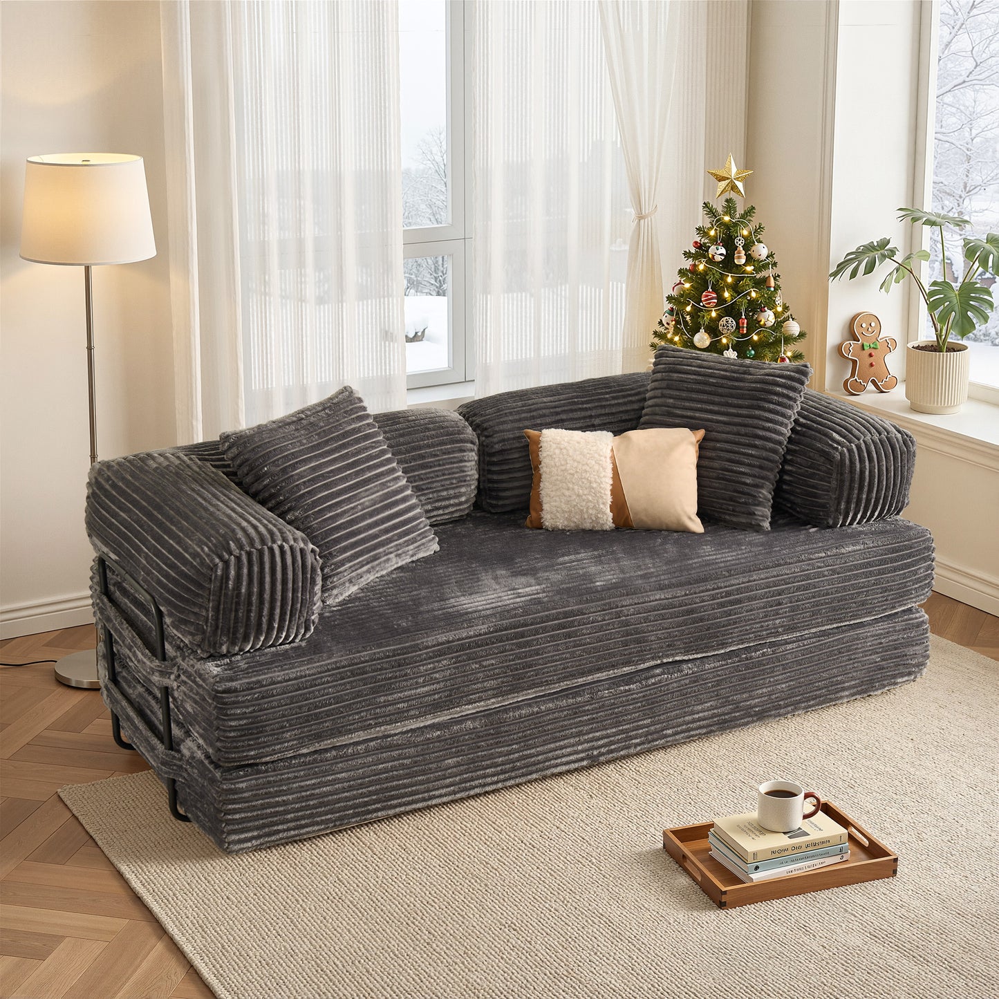 Vcatnet 80.5"x70.8" Convertible Sleeper Sofa Bed Corduroy Modular Cloud Couch Floor Sofa Foldable Lounge Couch for Living Room, Bedroom