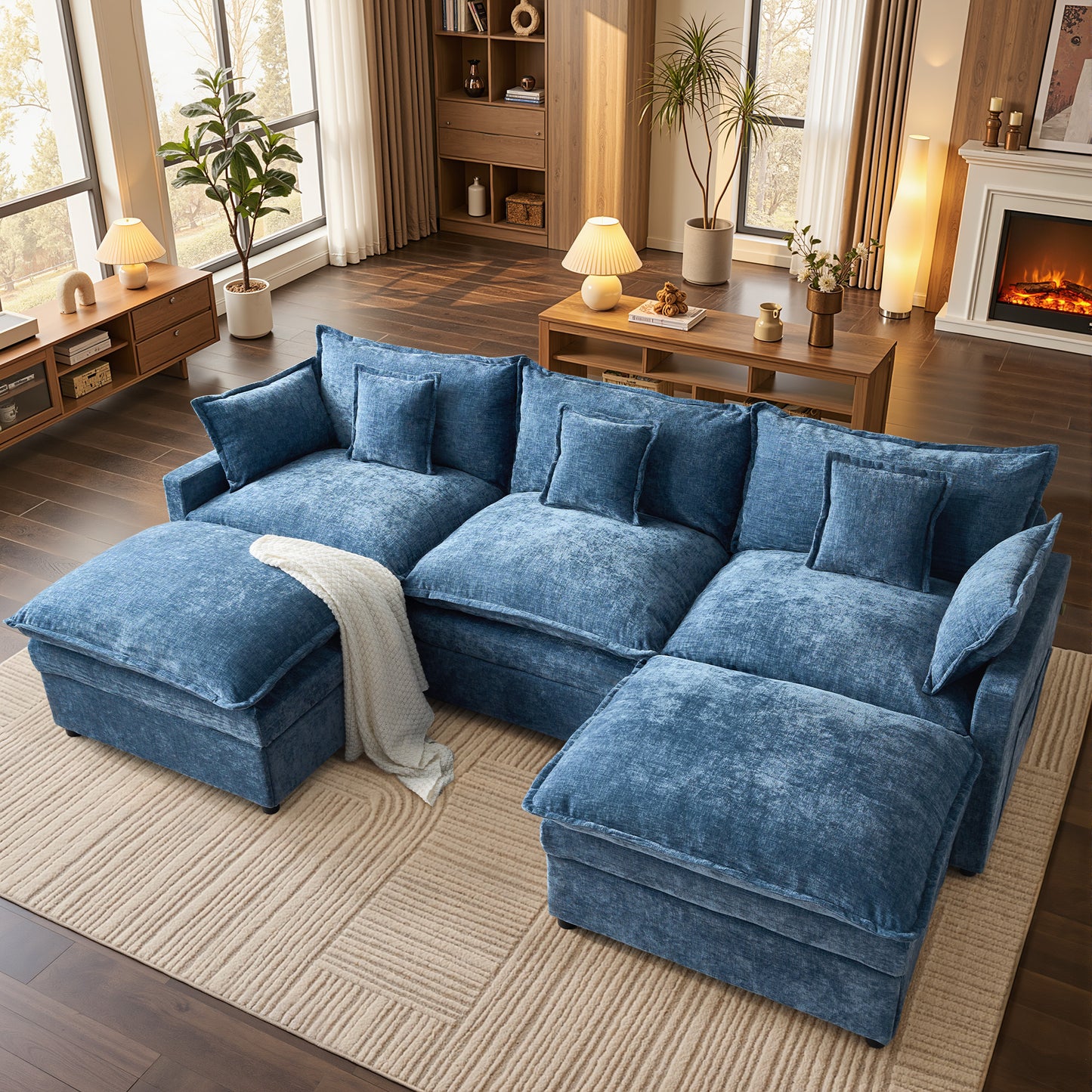 Vcatnet 107" Modular Sectional Sofa Couch Chenille Cloud Couch with 2 Ottomans L Shaped Oversized Modern Minimalist Couch for Living Room