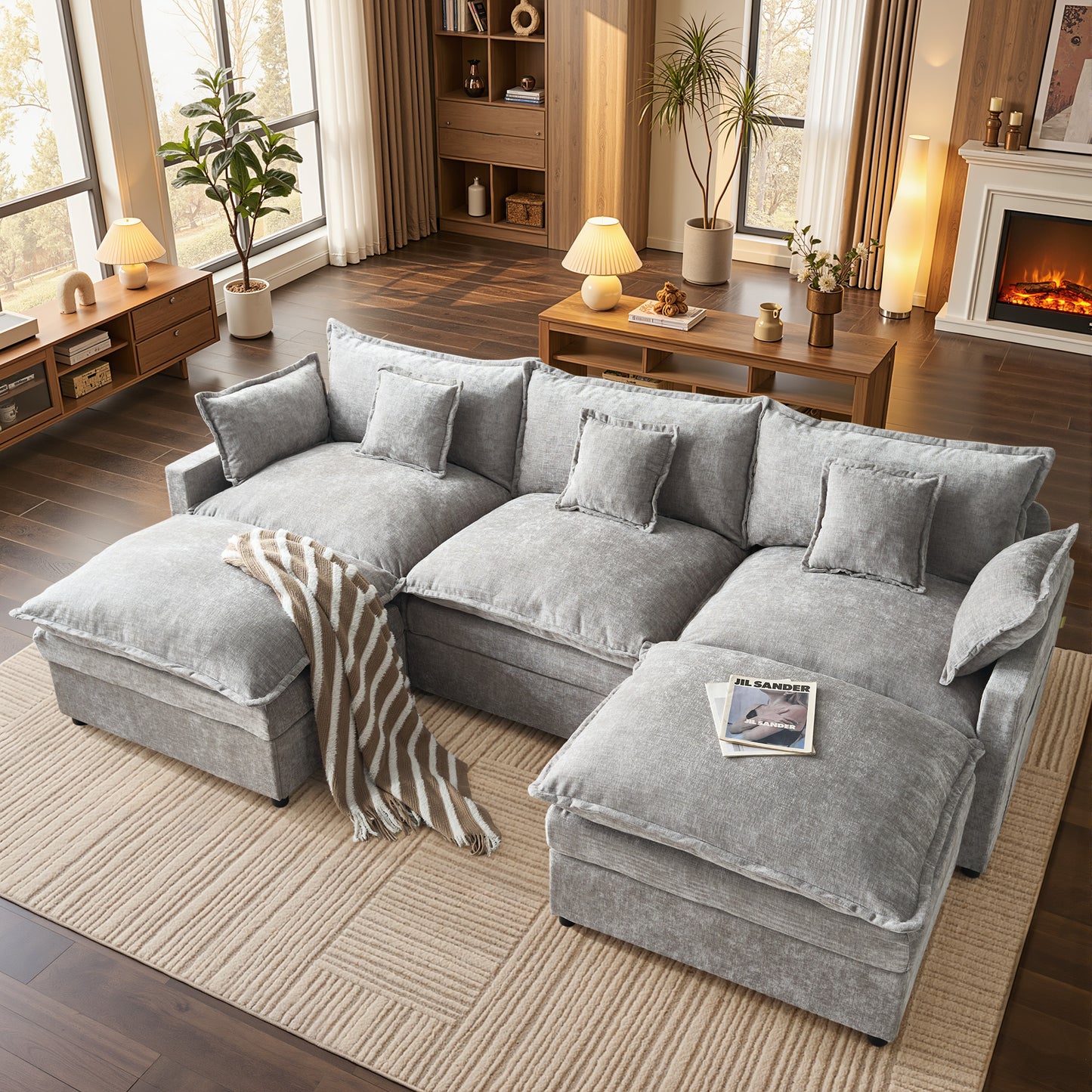 Vcatnet 107" Modular Sectional Sofa Couch Chenille Cloud Couch with 2 Ottomans L Shaped Oversized Modern Minimalist Couch for Living Room