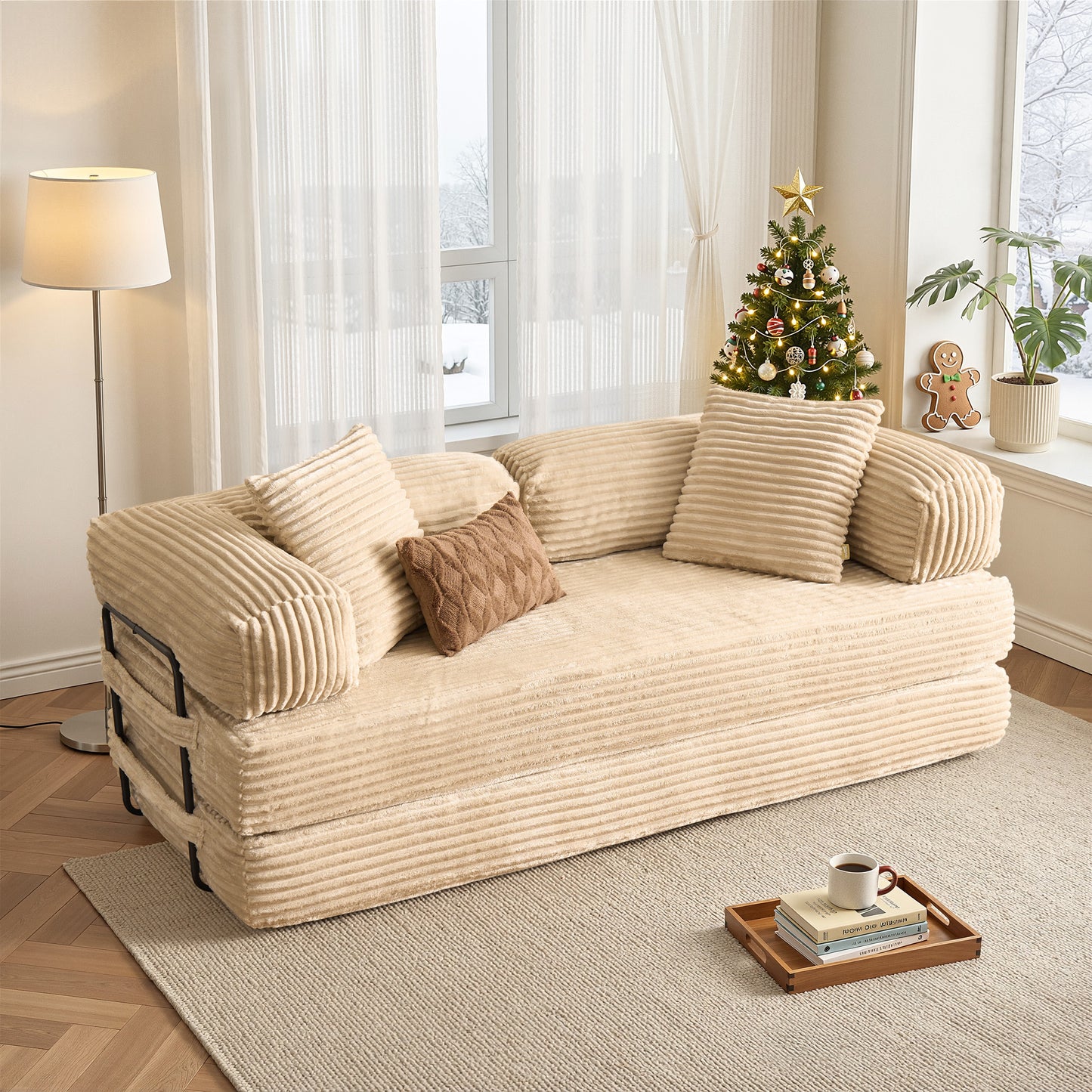 Vcatnet 80.5"x70.8" Convertible Sleeper Sofa Bed Corduroy Modular Cloud Couch Floor Sofa Foldable Lounge Couch for Living Room, Bedroom
