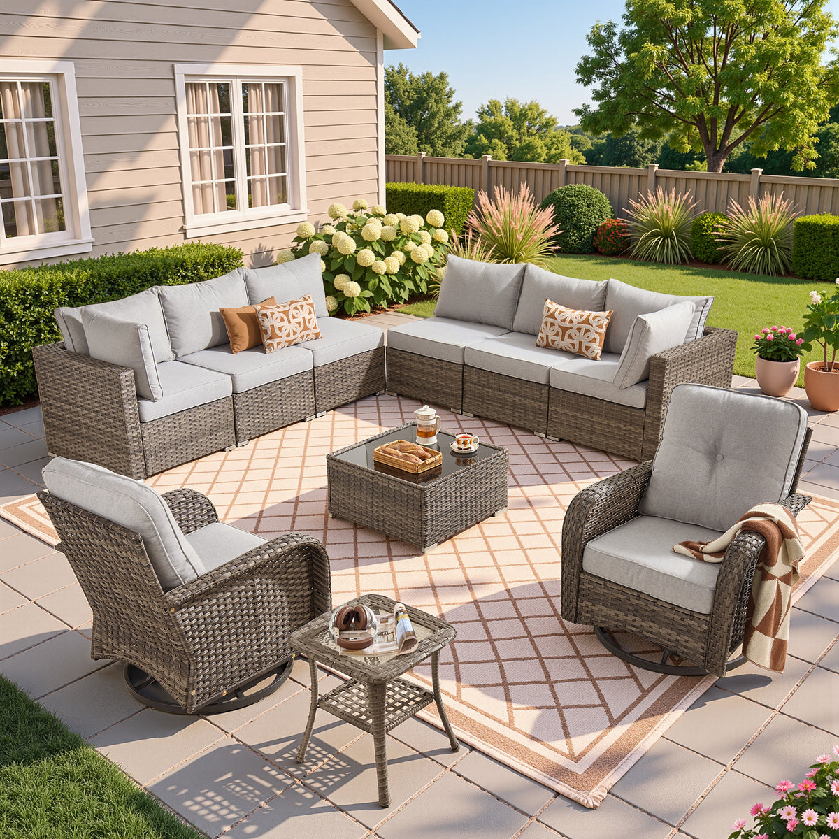 Vcatnet 7 Pieces Patio Furniture Outdoor Wicker Sectional Sofa Conversation Set for Outside with Coffee Table