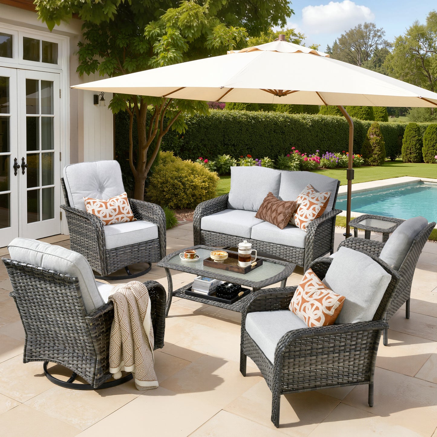 Vcatnet 5 Pieces Patio Furniture with Swivel Chairs, High Back Outdoor Conversation Set, All-Weather Wicker Sectional Furniture Set