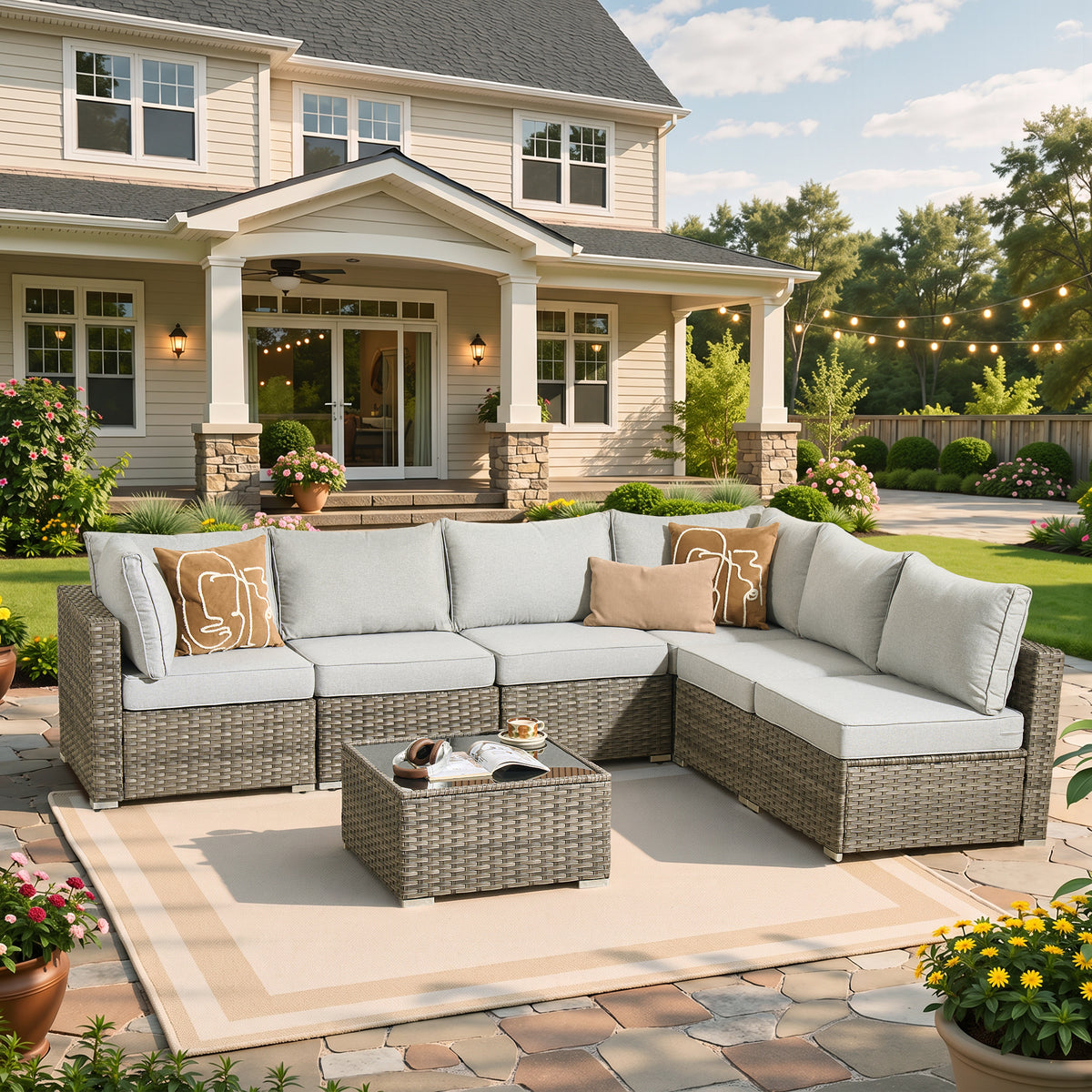 Vcatnet 7 Pieces Patio Furniture Outdoor Wicker Sectional Sofa Conversation Set for Outside with Coffee Table