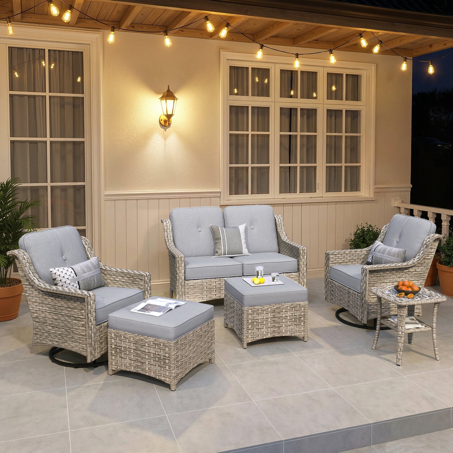 Vcatnet 4 Pieces Patio Outdoor Conversation Set High Back Wicker Rattan Furniture Outdoor Sectionals with Coffee Table