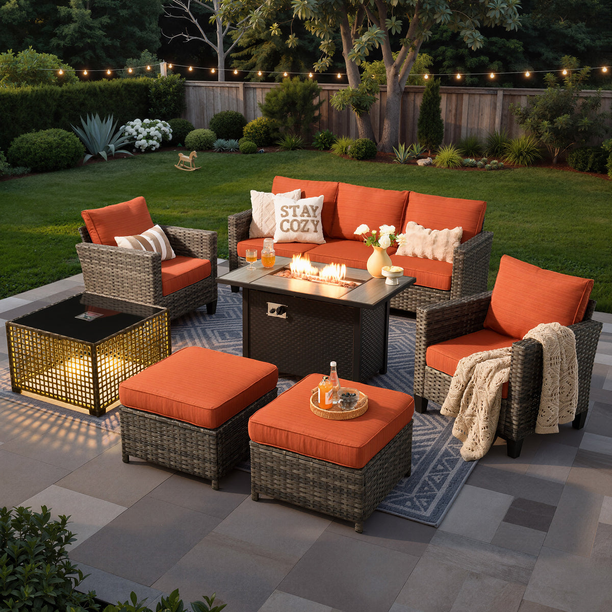 Vcatnet Outdoor Patio Furniture 5 Pieces Wicker Rattan Outdoor Sectional Conversation Set with Ottomans