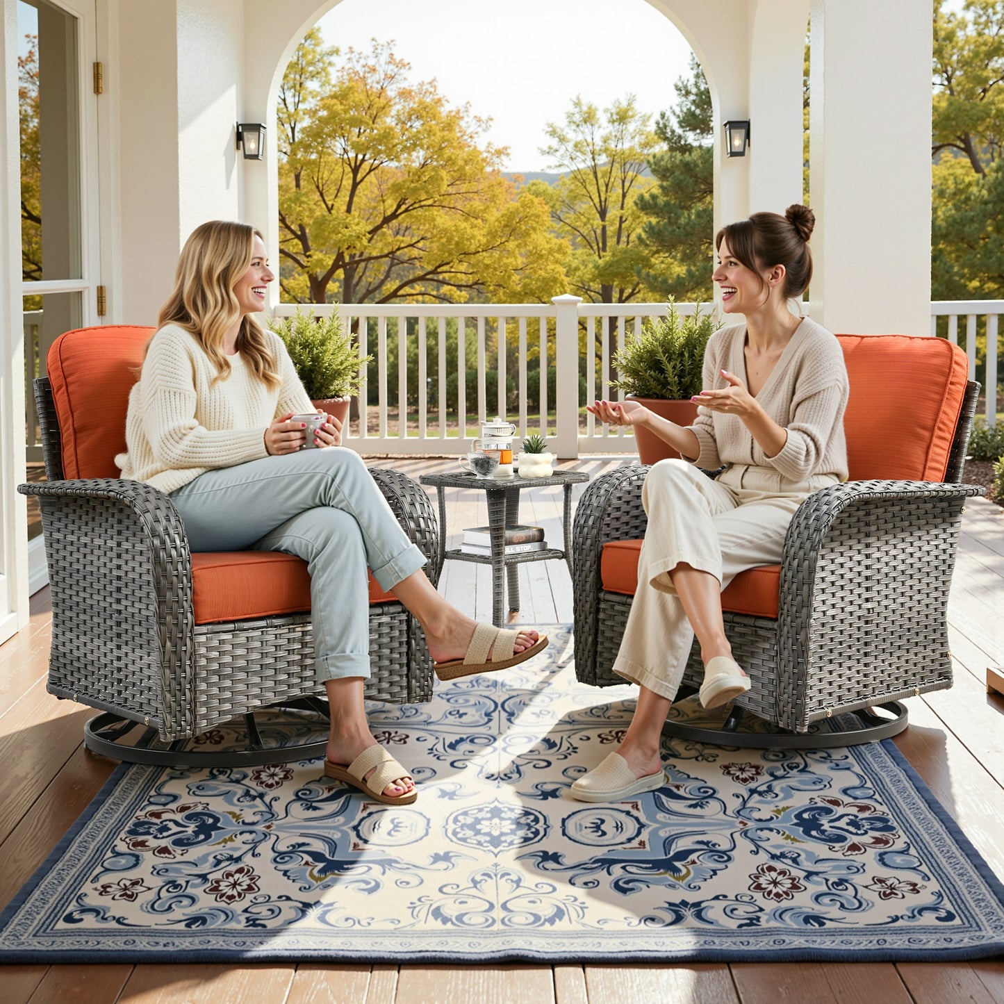 Vcatnet Patio Conversation Set, 5 Pieces Outdoor Sectional Sofa, All Weather Wicker Patio Furniture with Swivel Rocking Chairs and Coffee Table