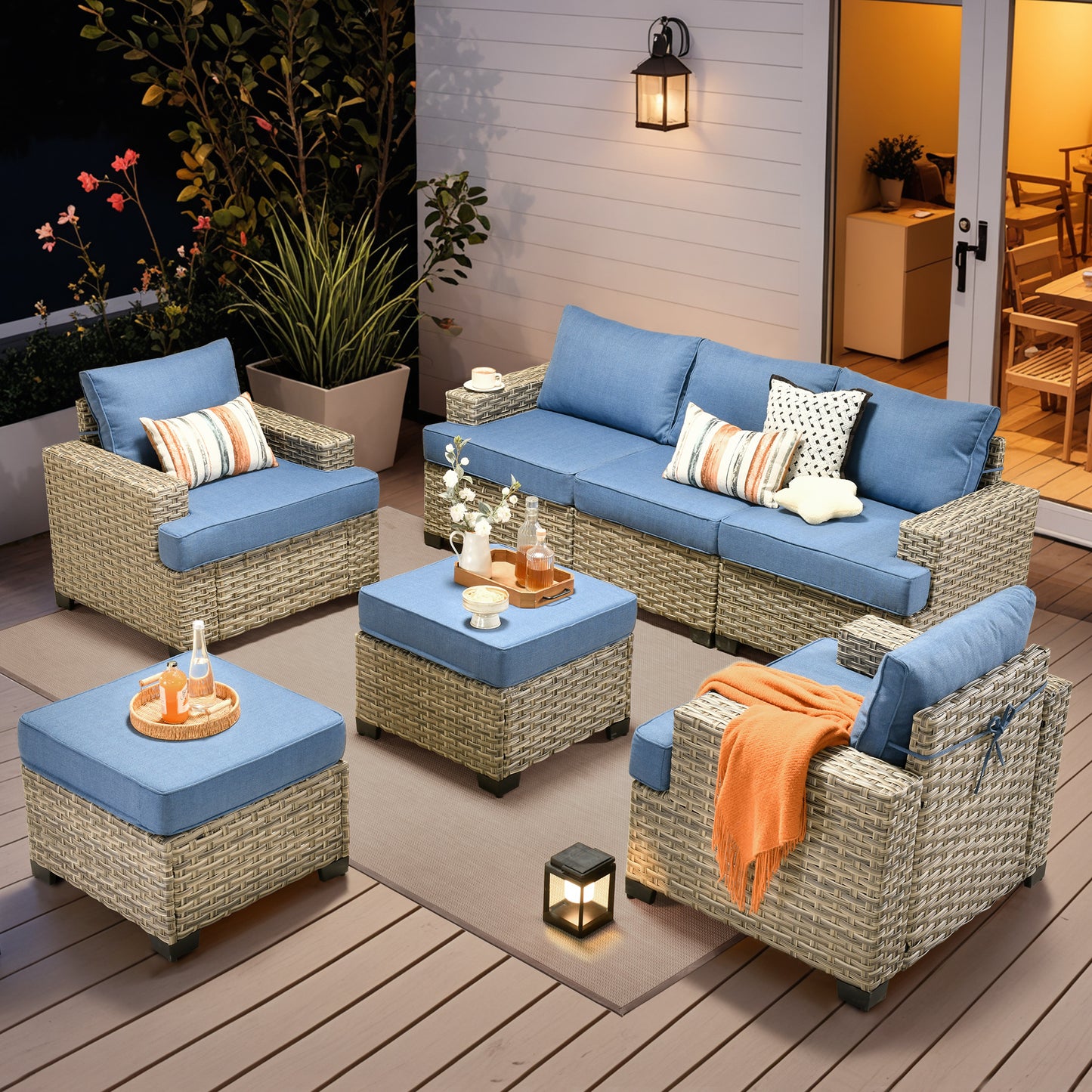 Vcatnet 7 Pieces Outdoor Patio Furniture Sectional Sofa Wicker Conversation Set with Ottomans
