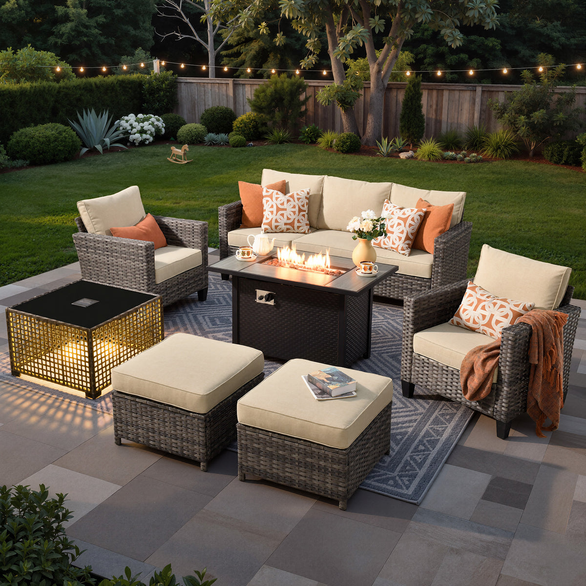 Vcatnet Outdoor Patio Furniture 5 Pieces Wicker Rattan Outdoor Sectional Conversation Set with Ottomans