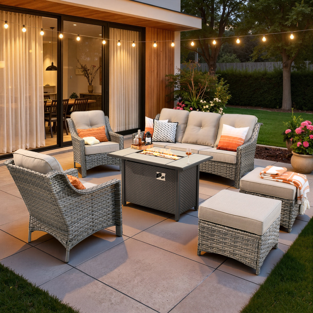 Vcatnet 4 Pieces Patio Outdoor Conversation Set High Back Wicker Rattan Furniture Outdoor Sectionals with Coffee Table
