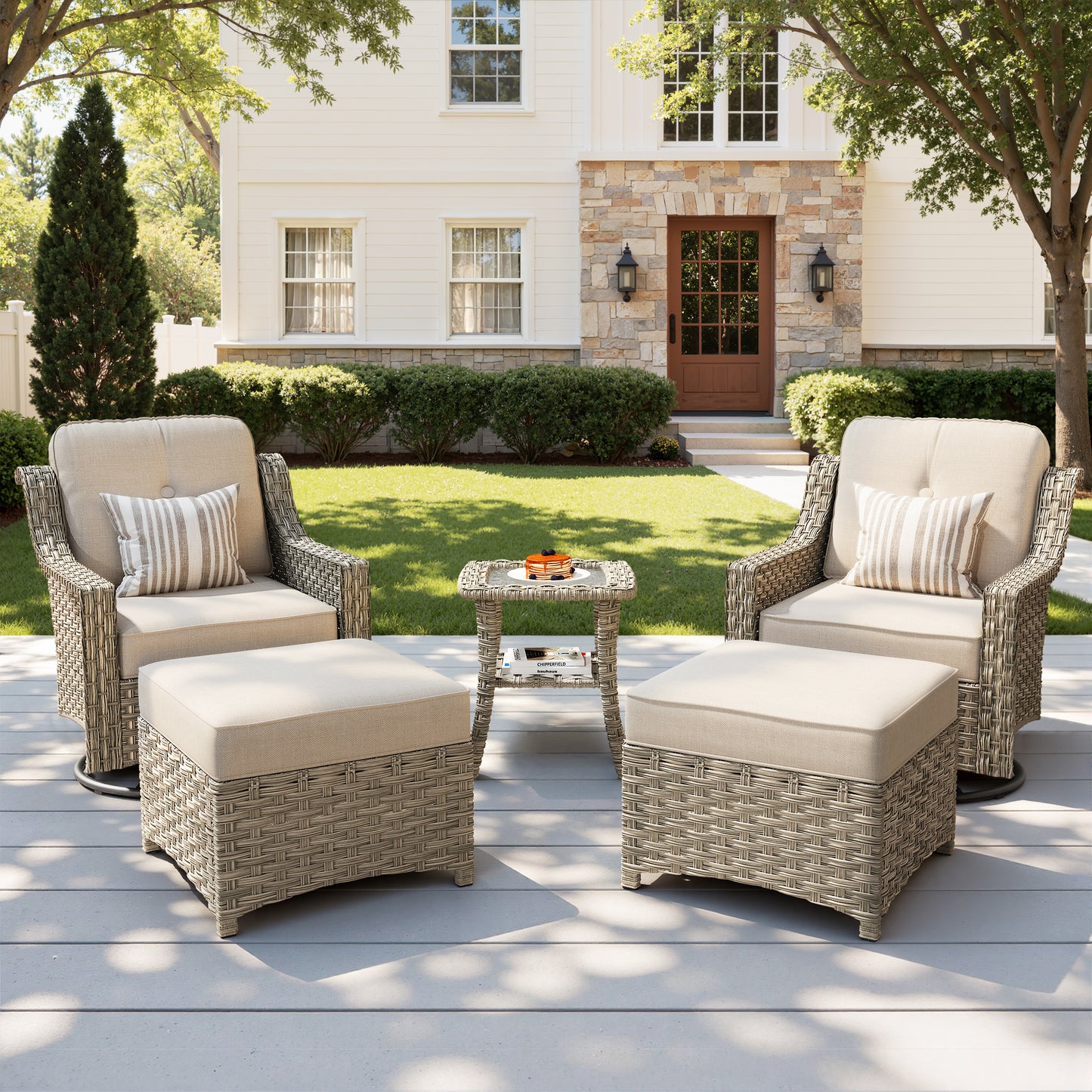Vcatnet 3 Pieces Outdoor Patio Furniture Wicker Outdoor Swivel Rocking Chairs Set of 2 with Side Table, Swivel Rocker Patio Chairs Set for Porch, Backyard
