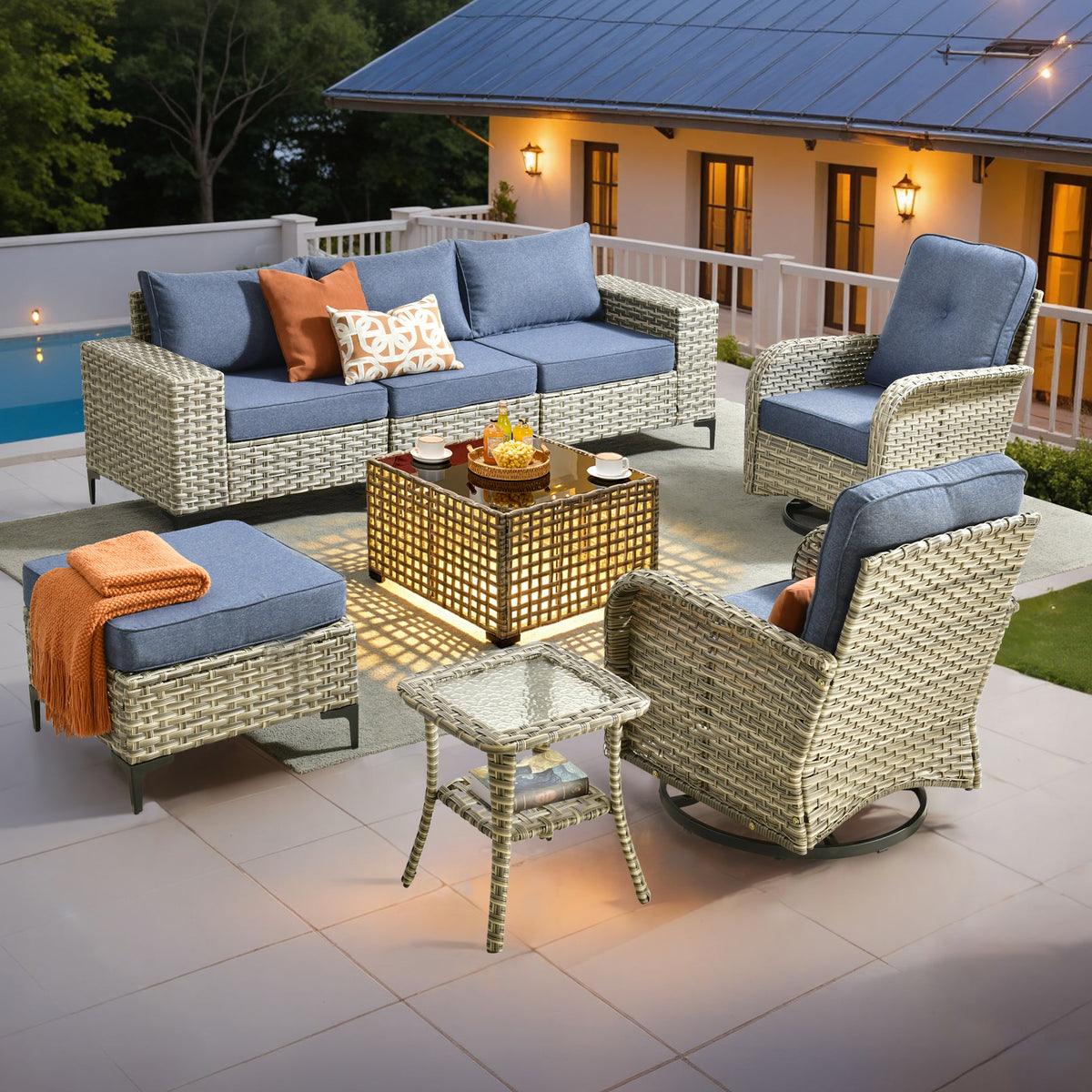 Vcatnet Outdoor Patio Furniture 5 Pieces Wicker Conversation Set Sectional Sofa with Coffee Table and Ottoman