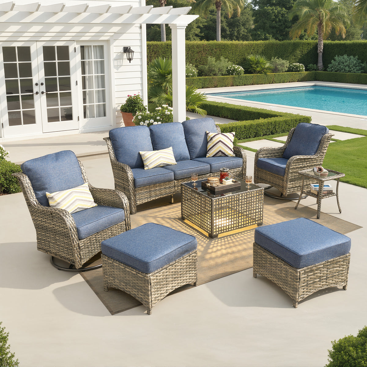 Vcatnet 5 Pieces Outdoor Patio Furniture Set Wicker Sectional Sofa High-Back Conversation Set with Ottoman,
