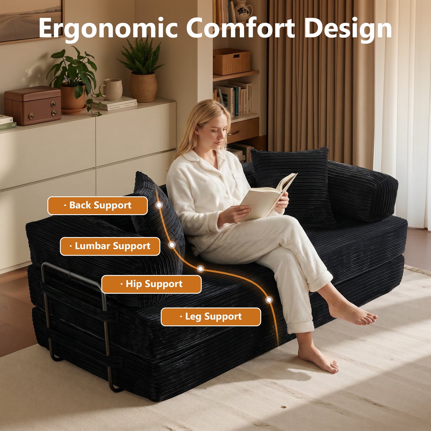Vcatnet 80.5"x70.8" Convertible Sleeper Sofa Bed Corduroy Modular Cloud Couch Floor Sofa Foldable Lounge Couch for Living Room, Bedroom