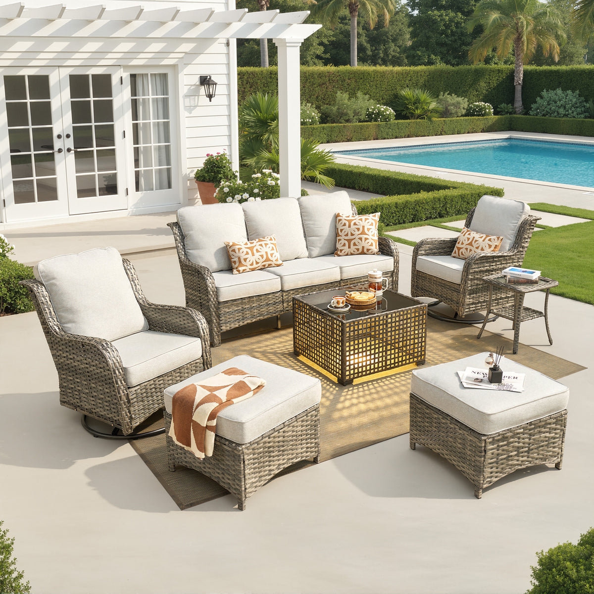 Vcatnet 5 Pieces Outdoor Patio Furniture Set Wicker Sectional Sofa High-Back Conversation Set with Ottoman,