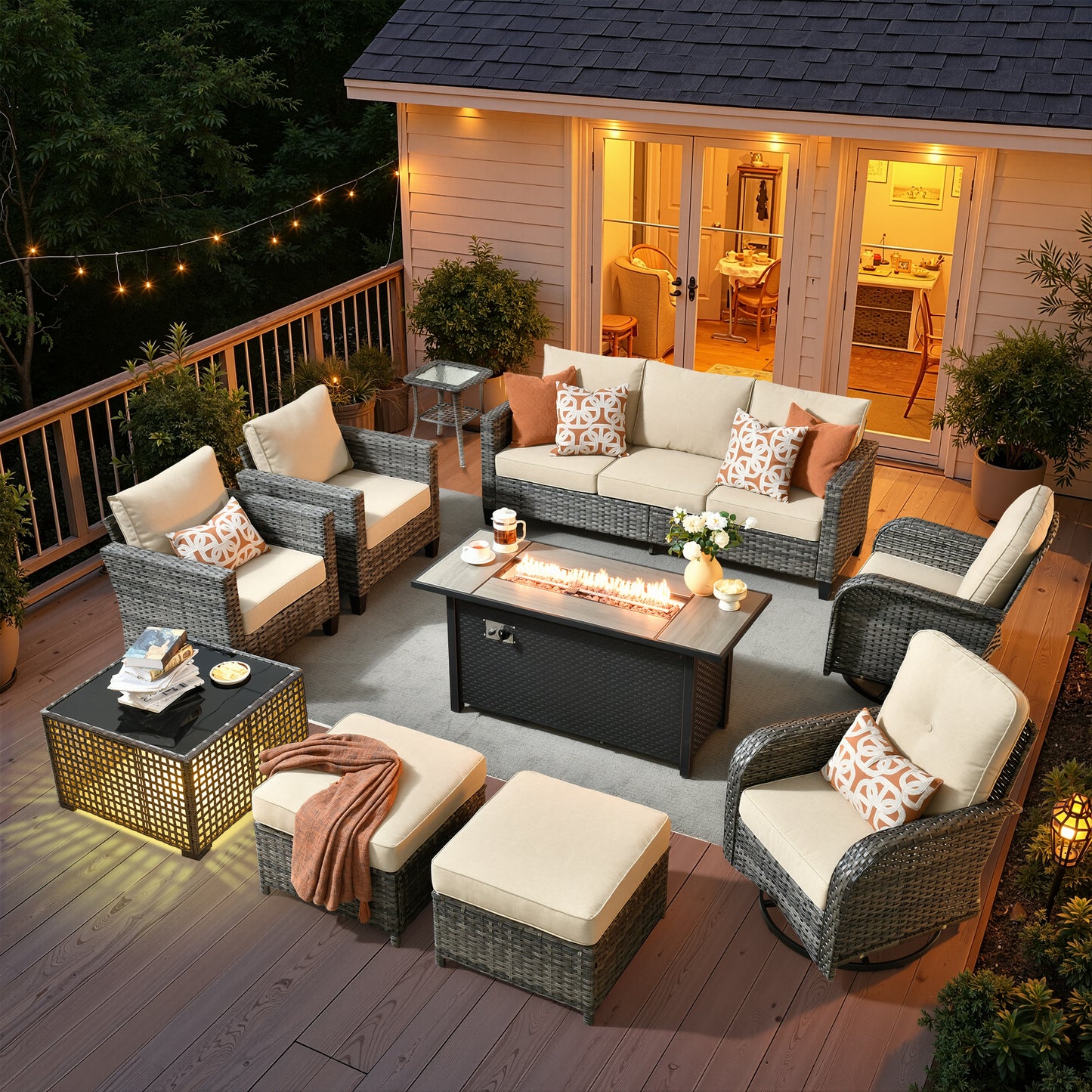 Vcatnet Outdoor Patio Furniture Set 8 Pieces Wicker Sectional Sofa All-Weather Rattan Conversation Set with Swivel Chairs and Coffee Table