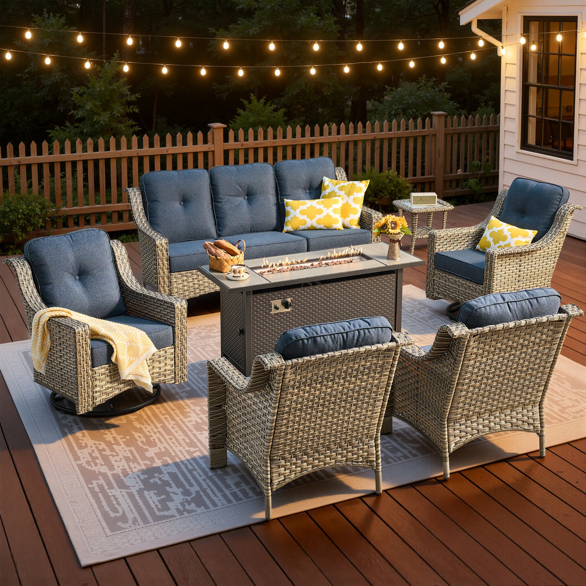 Vcatnet 4 Pieces Patio Outdoor Conversation Set High Back Wicker Rattan Furniture Outdoor Sectionals with Coffee Table