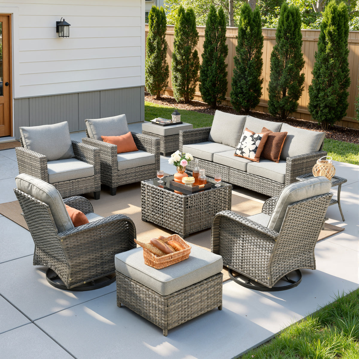 Vcatnet Outdoor Patio Furniture Set 8 Pieces Wicker Sectional Sofa All-Weather Rattan Conversation Set with Swivel Chairs and Coffee Table