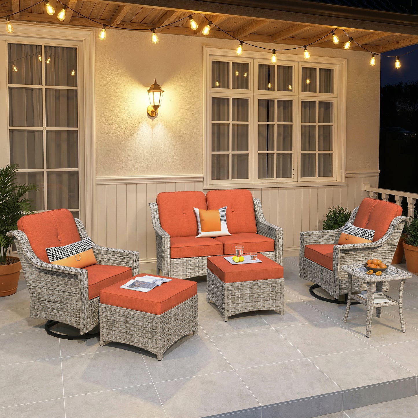 Vcatnet 4 Pieces Patio Outdoor Conversation Set High Back Wicker Rattan Furniture Outdoor Sectionals with Coffee Table