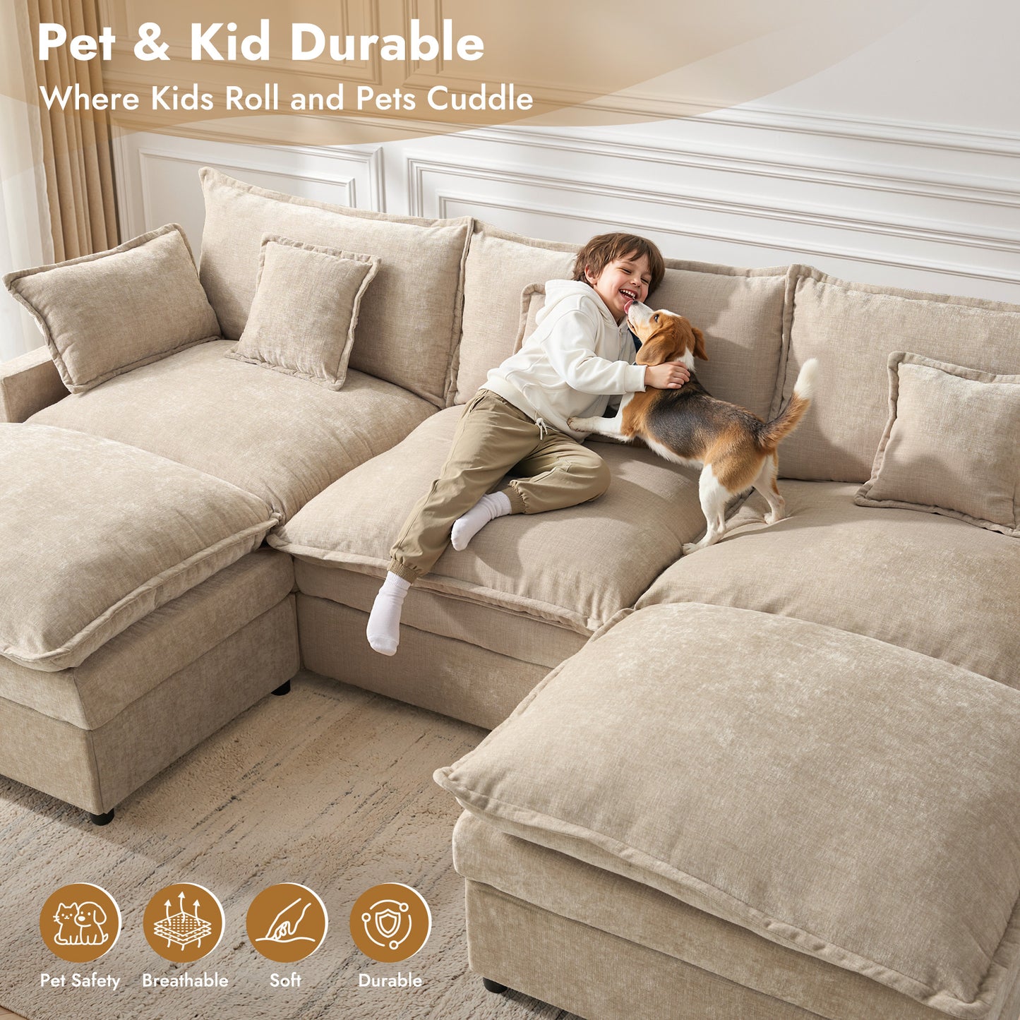 Vcatnet 107" Modular Sectional Sofa Couch Chenille Cloud Couch with 2 Ottomans L Shaped Oversized Modern Minimalist Couch for Living Room