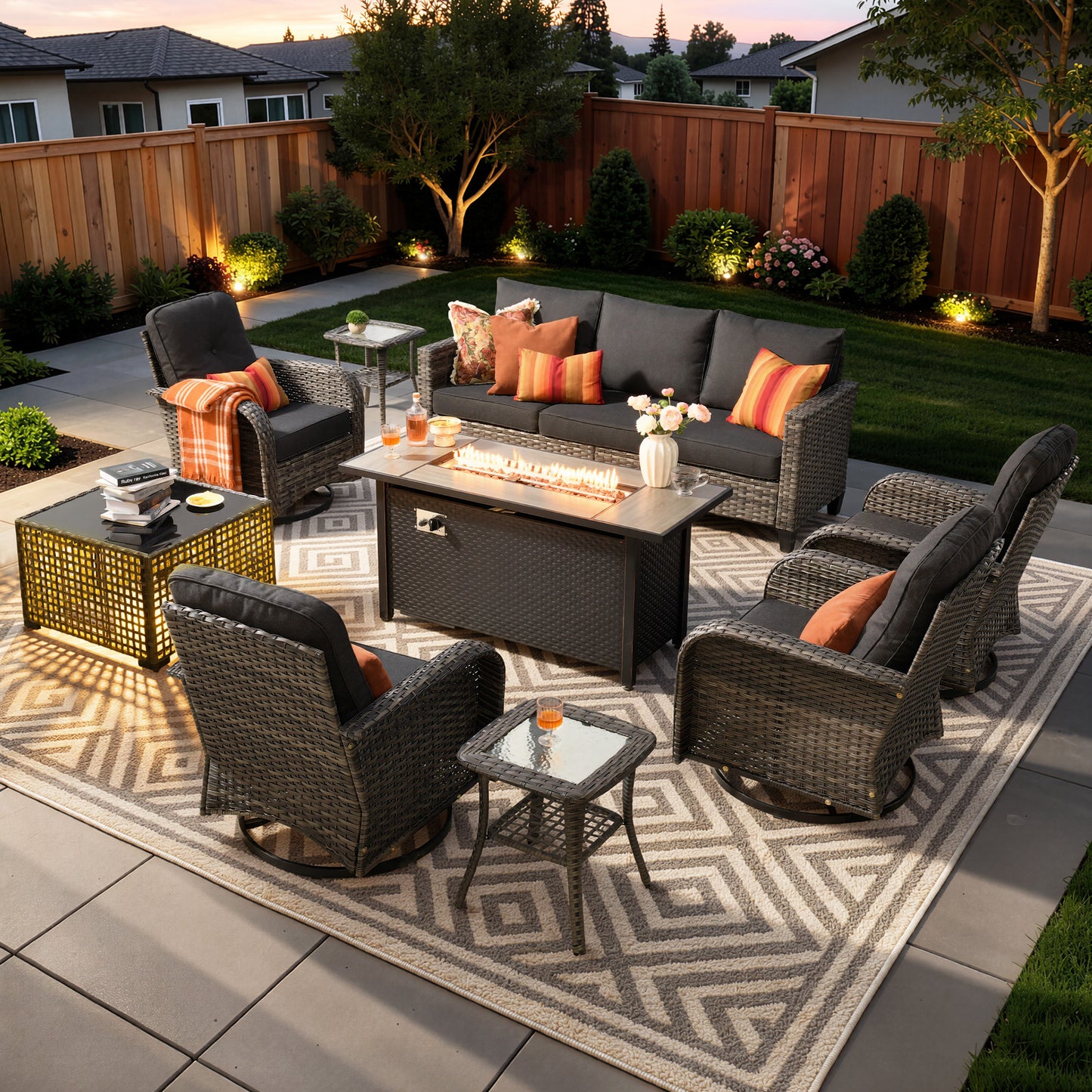 Vcatnet Outdoor Patio Furniture Set 8 Pieces Wicker Sectional Sofa All-Weather Rattan Conversation Set with Swivel Chairs and Coffee Table