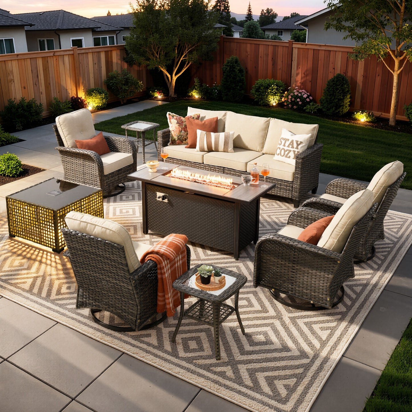 Vcatnet Outdoor Patio Furniture Set 8 Pieces Wicker Sectional Sofa All-Weather Rattan Conversation Set with Swivel Chairs and Coffee Table