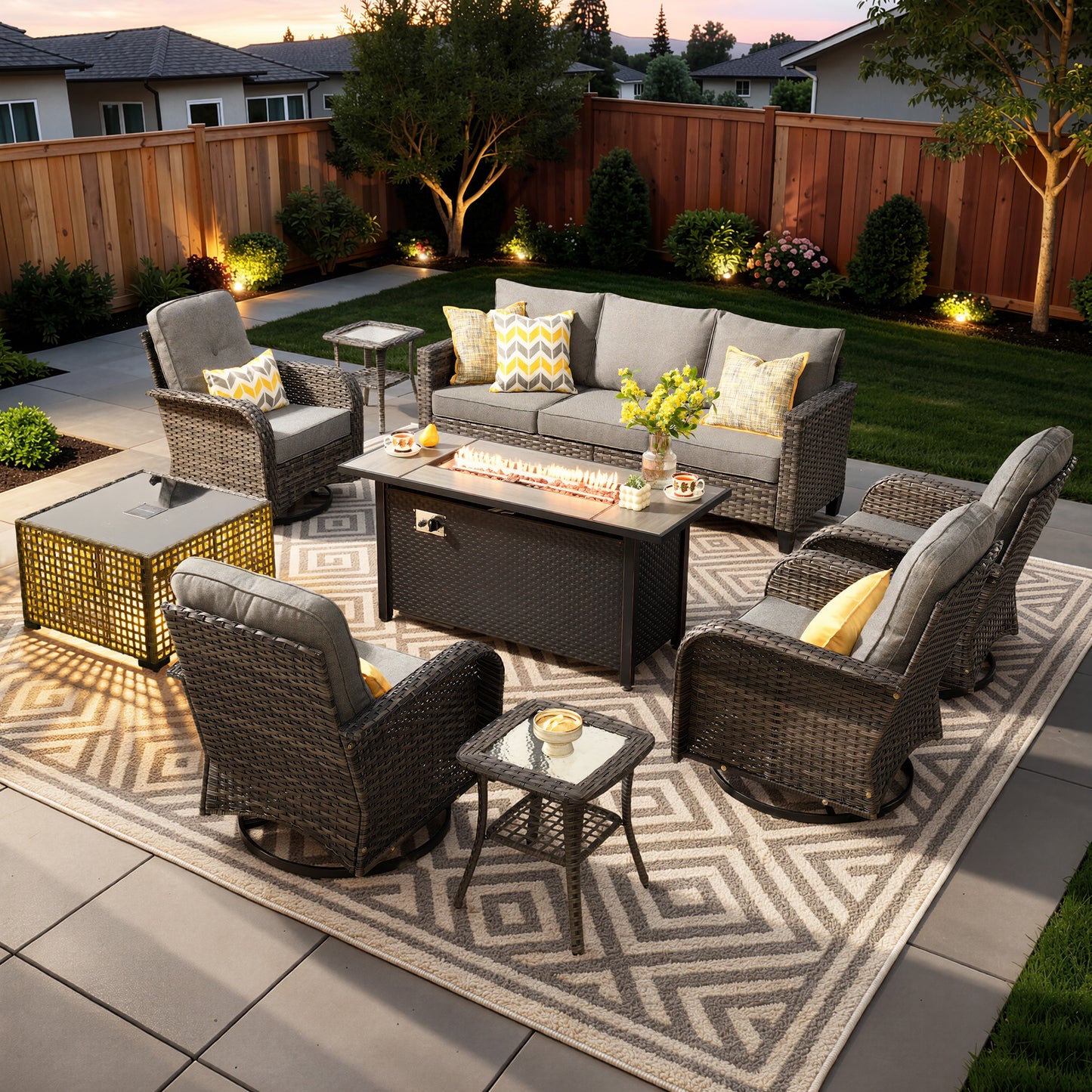 Vcatnet Outdoor Patio Furniture Set 8 Pieces Wicker Sectional Sofa All-Weather Rattan Conversation Set with Swivel Chairs and Coffee Table