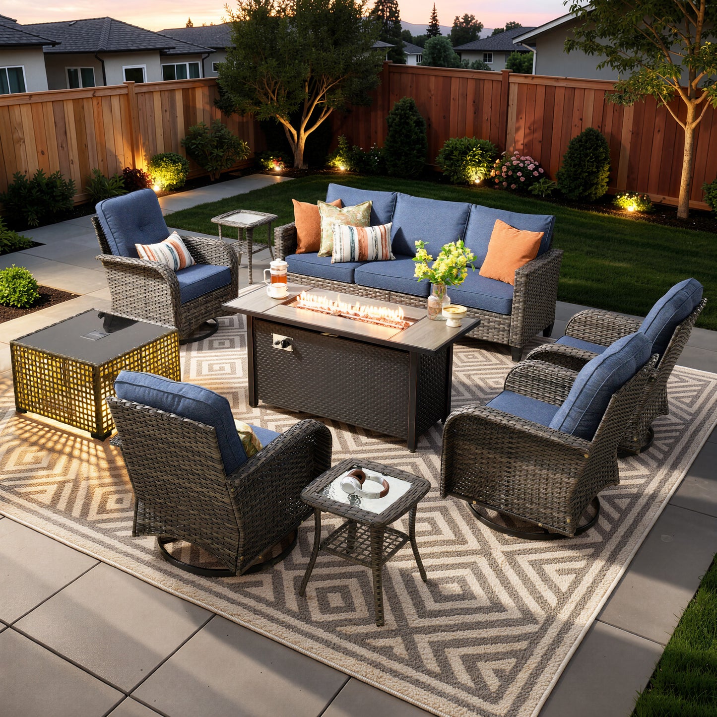 Vcatnet Outdoor Patio Furniture Set 8 Pieces Wicker Sectional Sofa All-Weather Rattan Conversation Set with Swivel Chairs and Coffee Table