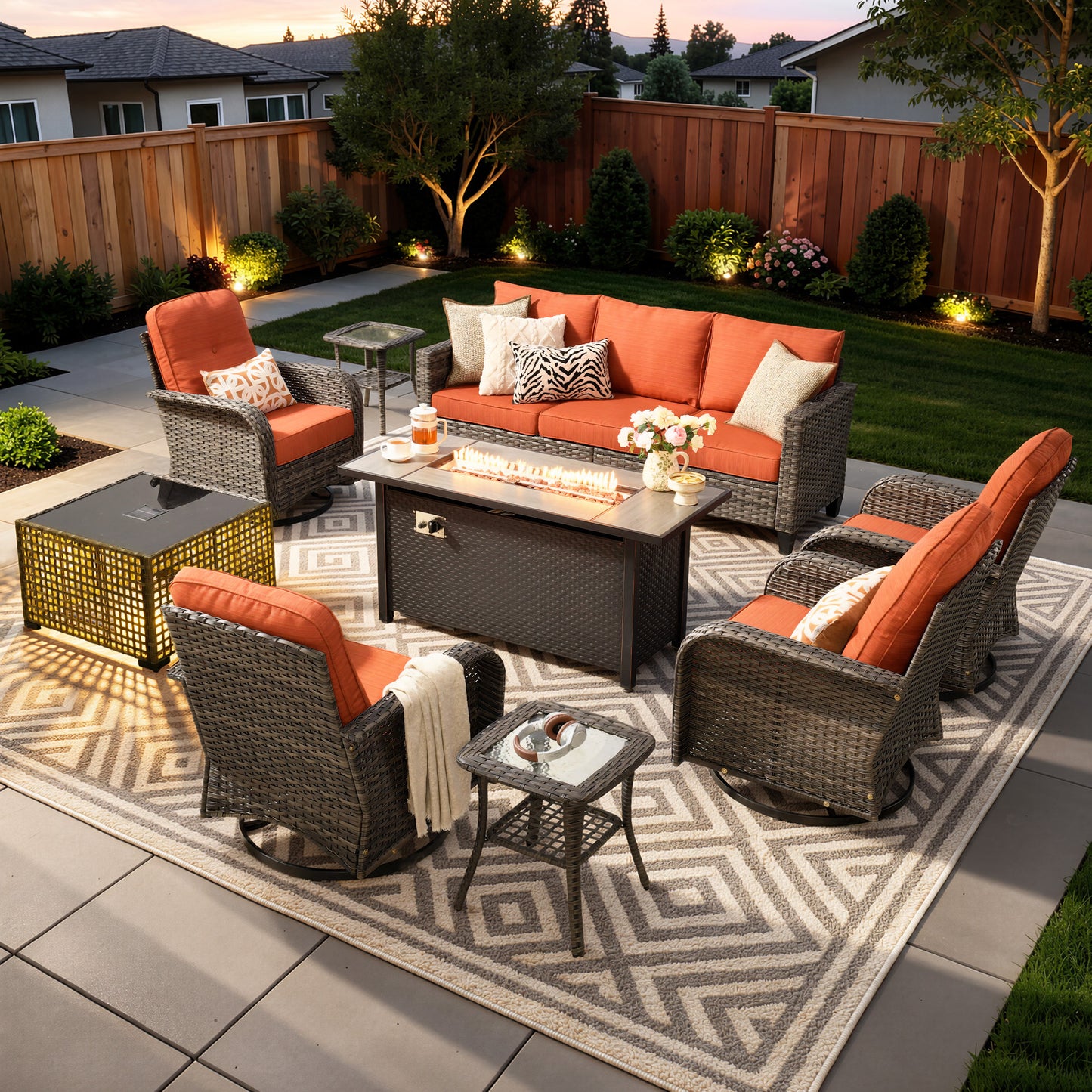 Vcatnet Outdoor Patio Furniture Set 8 Pieces Wicker Sectional Sofa All-Weather Rattan Conversation Set with Swivel Chairs and Coffee Table