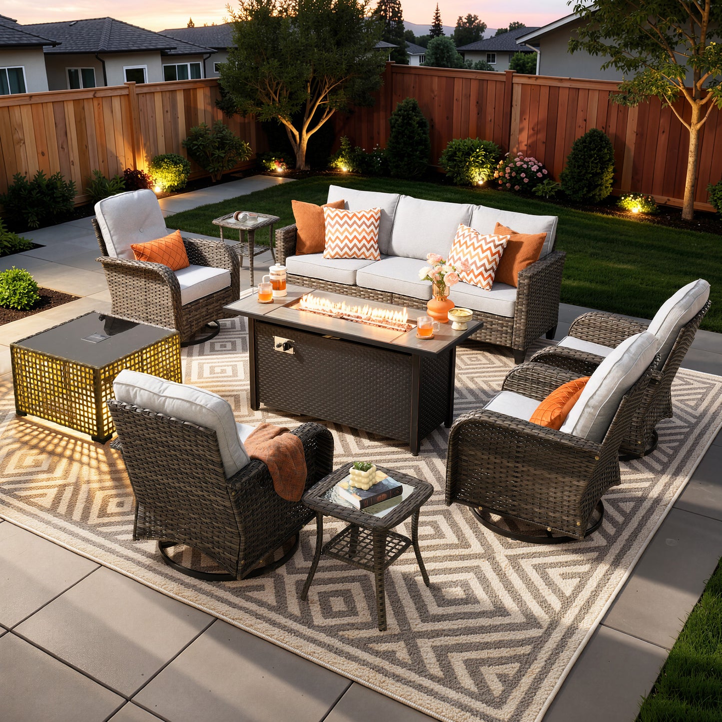Vcatnet Outdoor Patio Furniture Set 8 Pieces Wicker Sectional Sofa All-Weather Rattan Conversation Set with Swivel Chairs and Coffee Table