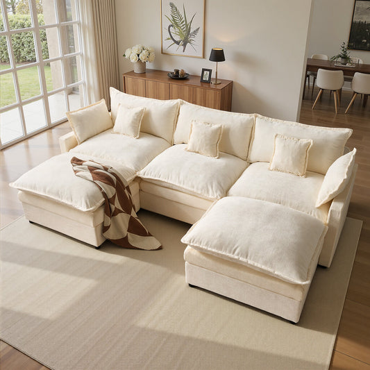 Vcatnet 107" Modular Sectional Sofa Couch Chenille Cloud Couch with 2 Ottomans L Shaped Oversized Modern Minimalist Couch for Living Room
