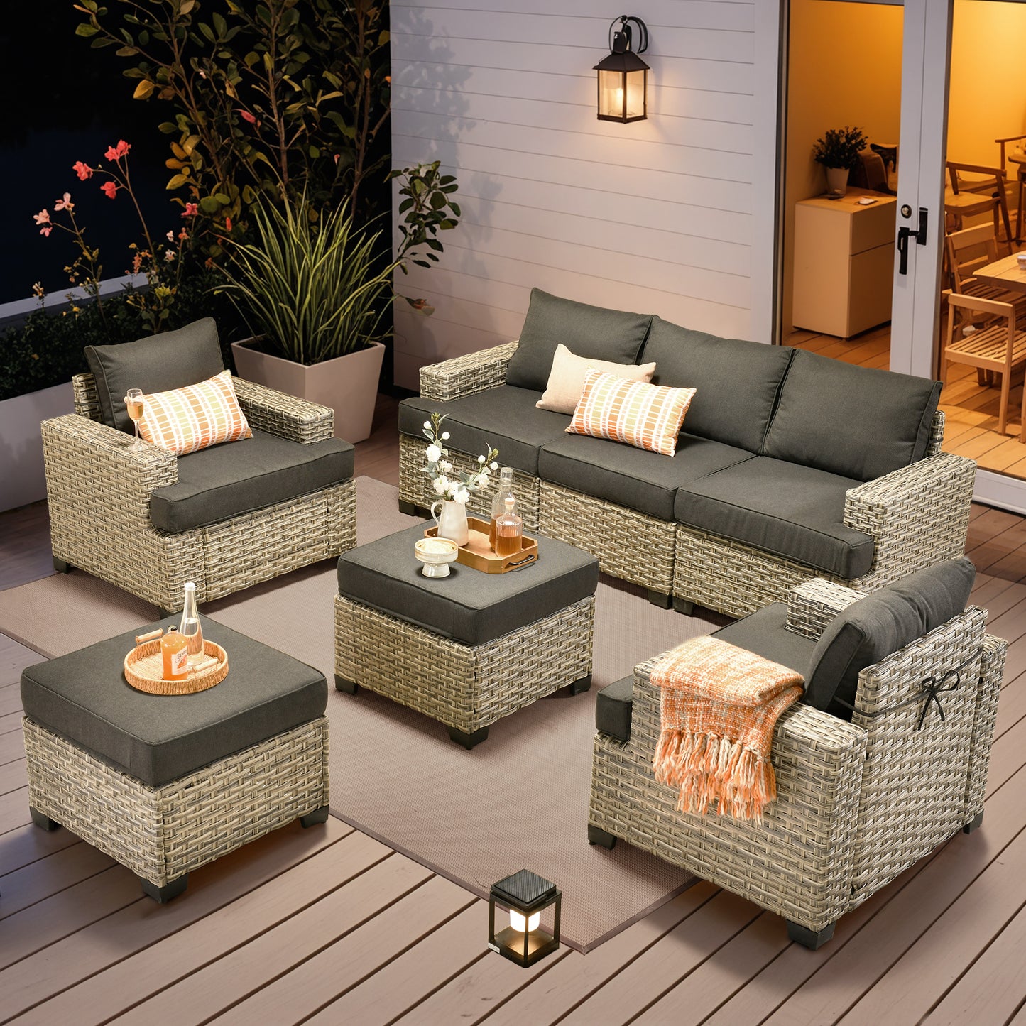 Vcatnet 7 Pieces Outdoor Patio Furniture Sectional Sofa Wicker Conversation Set with Ottomans